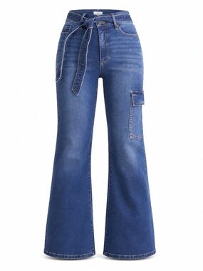 NWT Size 4 Sofia Jeans by Sofia Vergara Wide Leg Cargo Jeans Medium Wash Belted